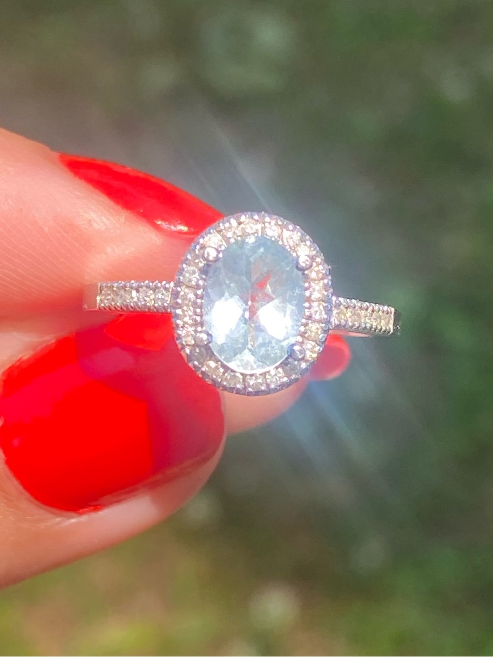 14K White Gold Aquamarine & Diamond Halo Ring